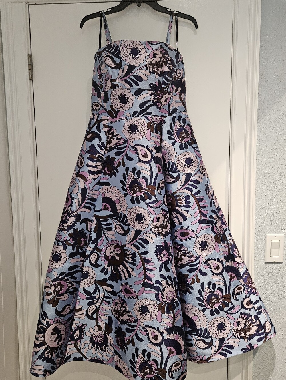 kate spade Floral Midi Dress in Light Blue, Pink & Black